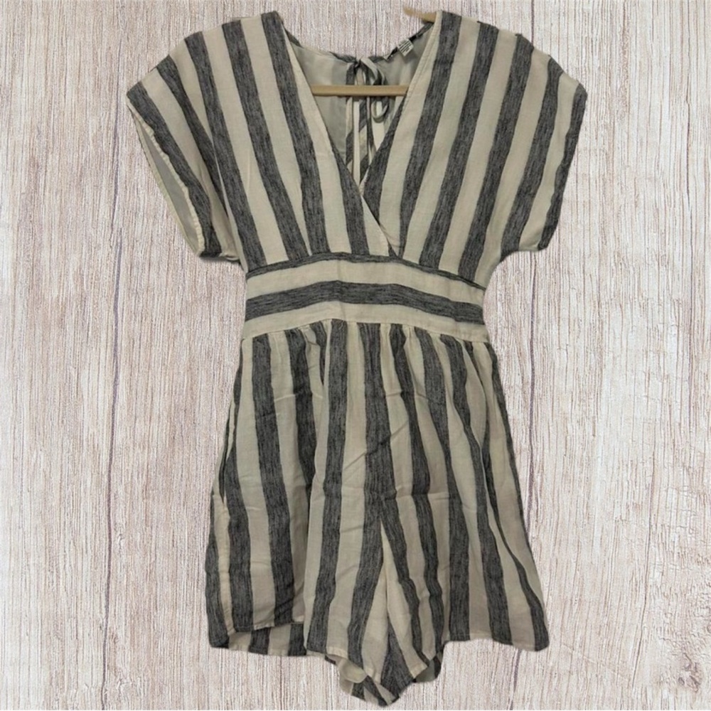 American Eagle Outfitters Black and Cream Striped Jumpsuit